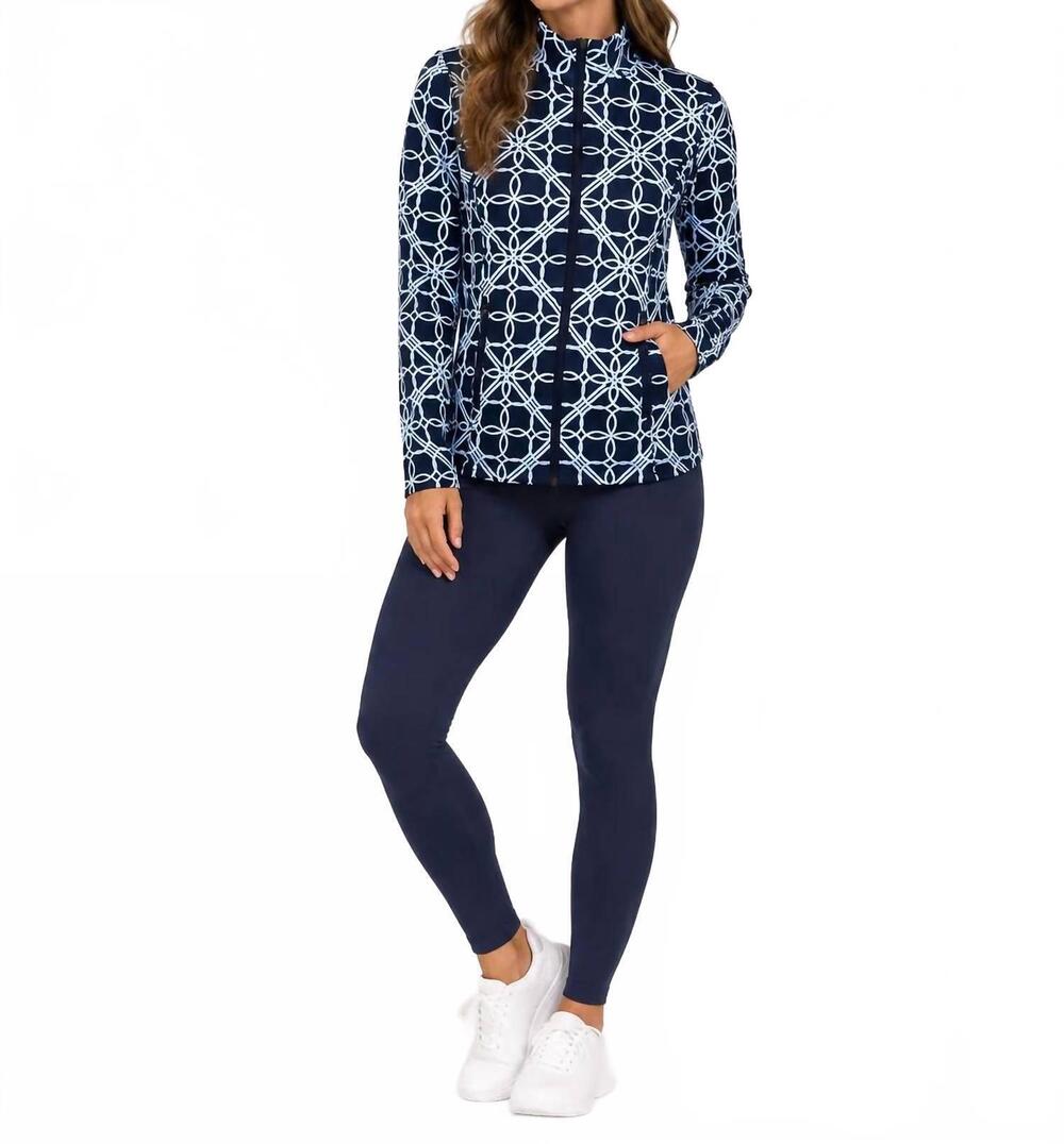 NEW LULU-B geometric zip-up jacket in blue/white